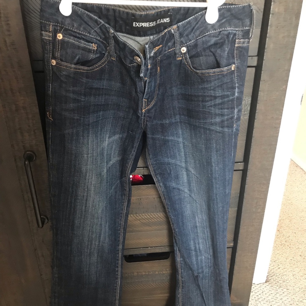 Express low rise barely boot cut jeans